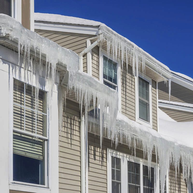 Icicles hanging from houses
