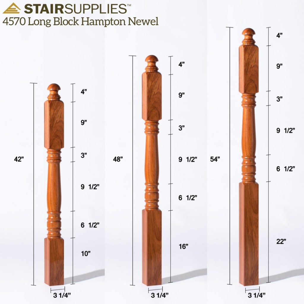 4570 Long Block Turned Newel with dimensions