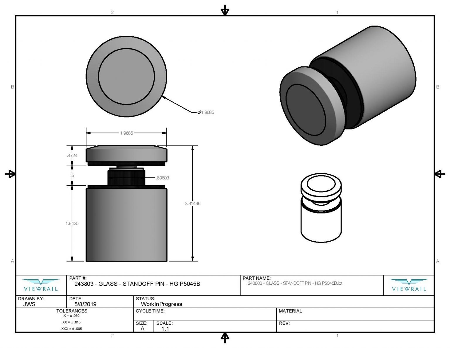 2" Round Standoff Pin StairSupplies™