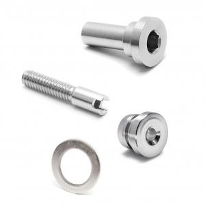 Tension Receiver, Threaded Crimp Fitting, Steel Insert Sleeve, and Stainless Steel Washer